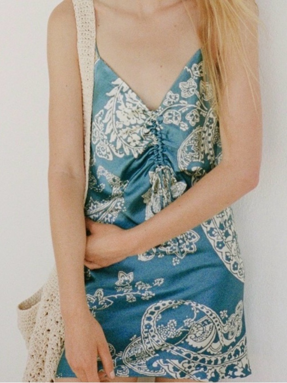 Zara-XS- Blue Paisley Satin Slip Dress